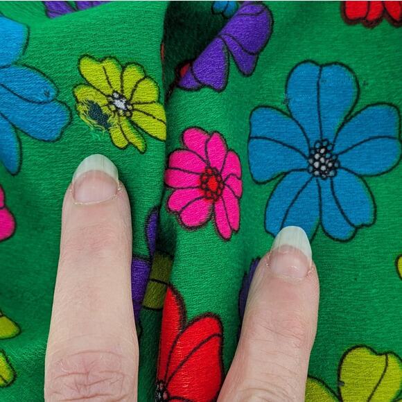 Vintage 1970's Neon Bright FLOWER POWER MAXI SKIRT Hawaiian Acrylic Crepe Fabric - Picture 7 of 8
